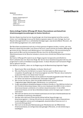 Kleine Anfrage Auszahlung Arbeitslosengeld