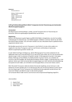 Auftrag Offenlegung Finanzierung Abstimmungskampagnen